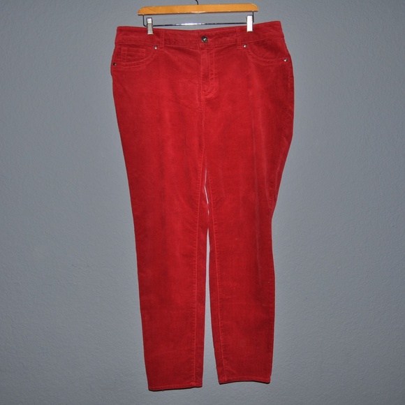 ROZ & ALI Woman Red Skinny Corduroy Pants [F5] - Picture 2 of 7